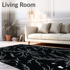 Dark White Botanical Swirl Accents Rug