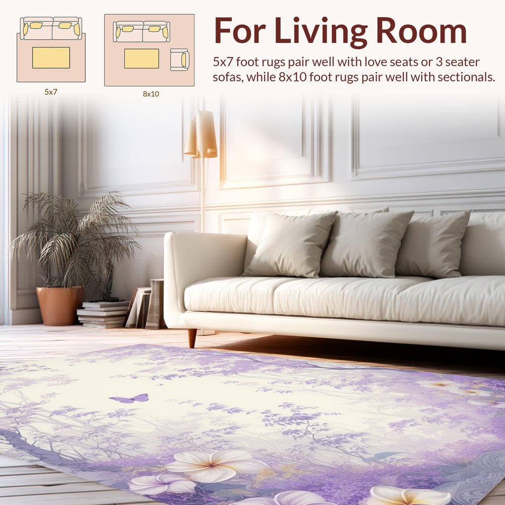 Enchanted Forest Lavender Butterflies Floral Design Rug