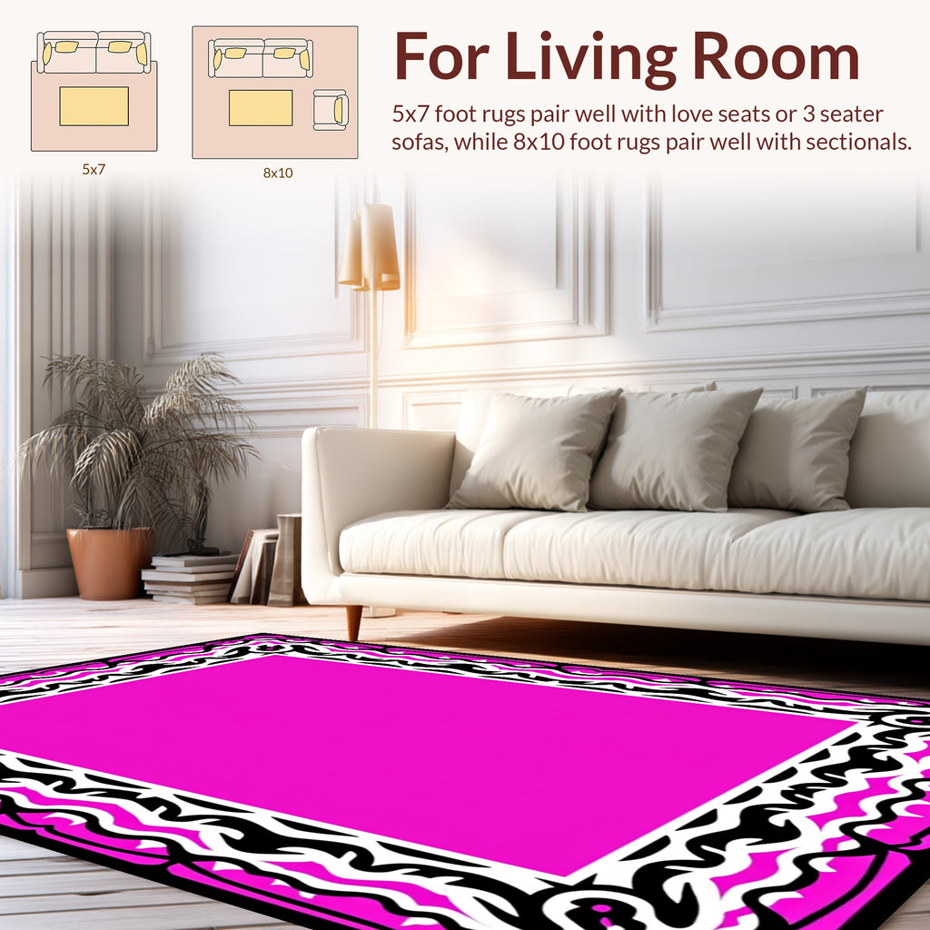 Bold Black White Pink Frame Rug