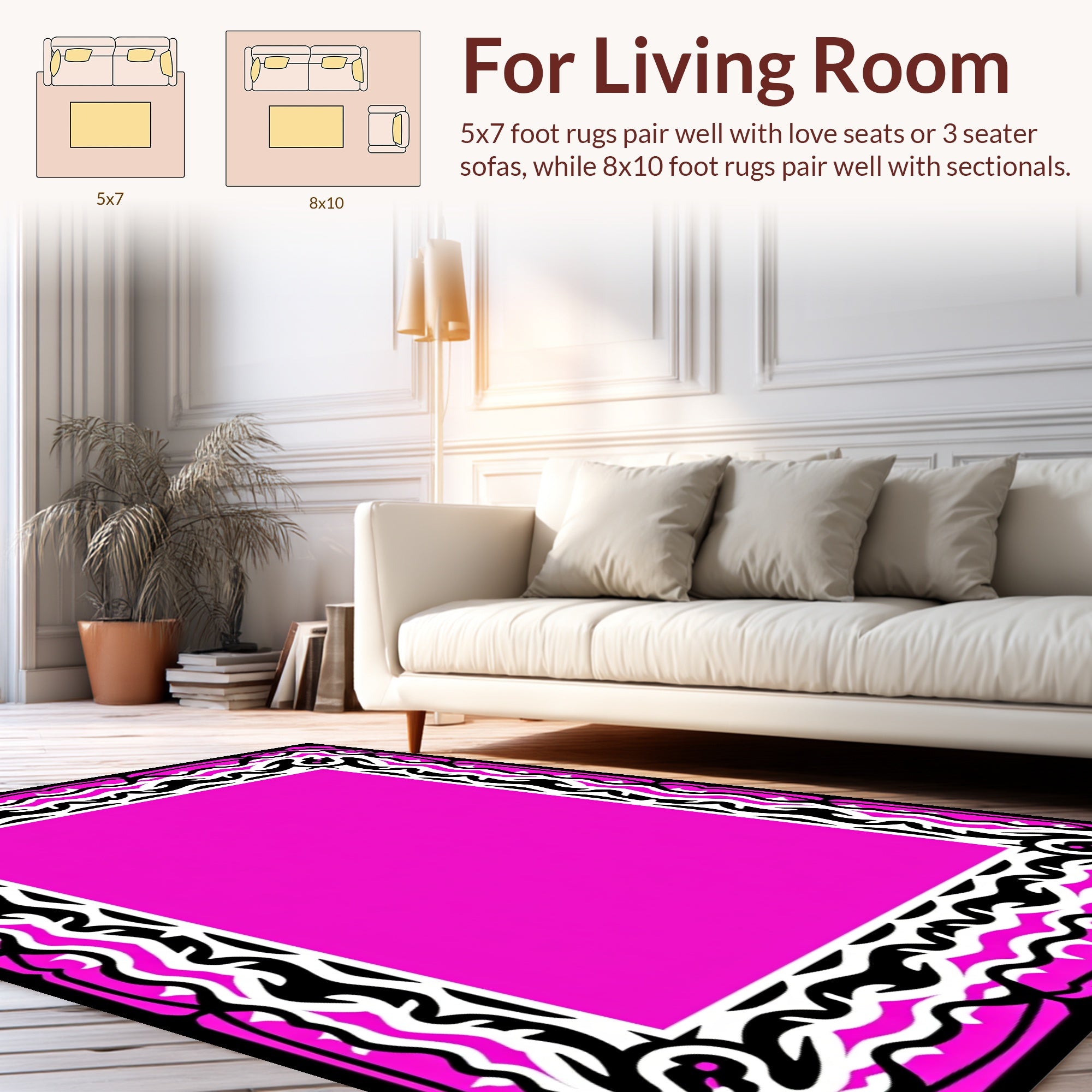 Bold Black White Pink Frame Rug
