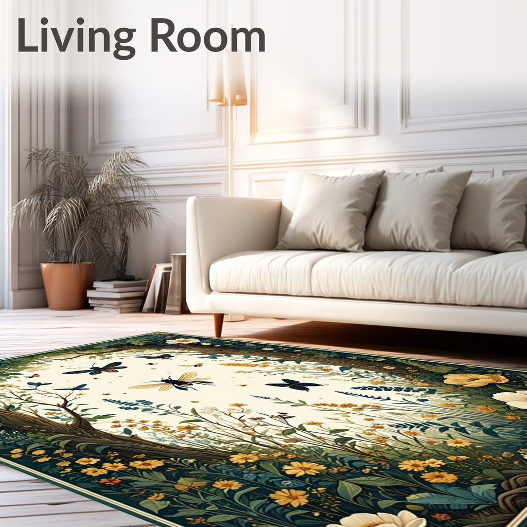 Whimsical Woodland Bee Butterfly Pattern Rug