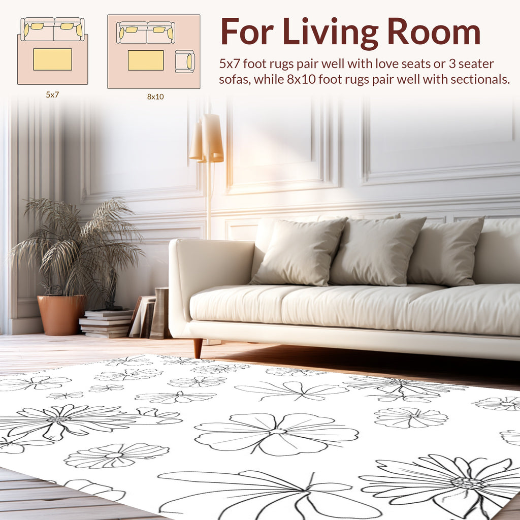 Line Art Floral Pattern Rug