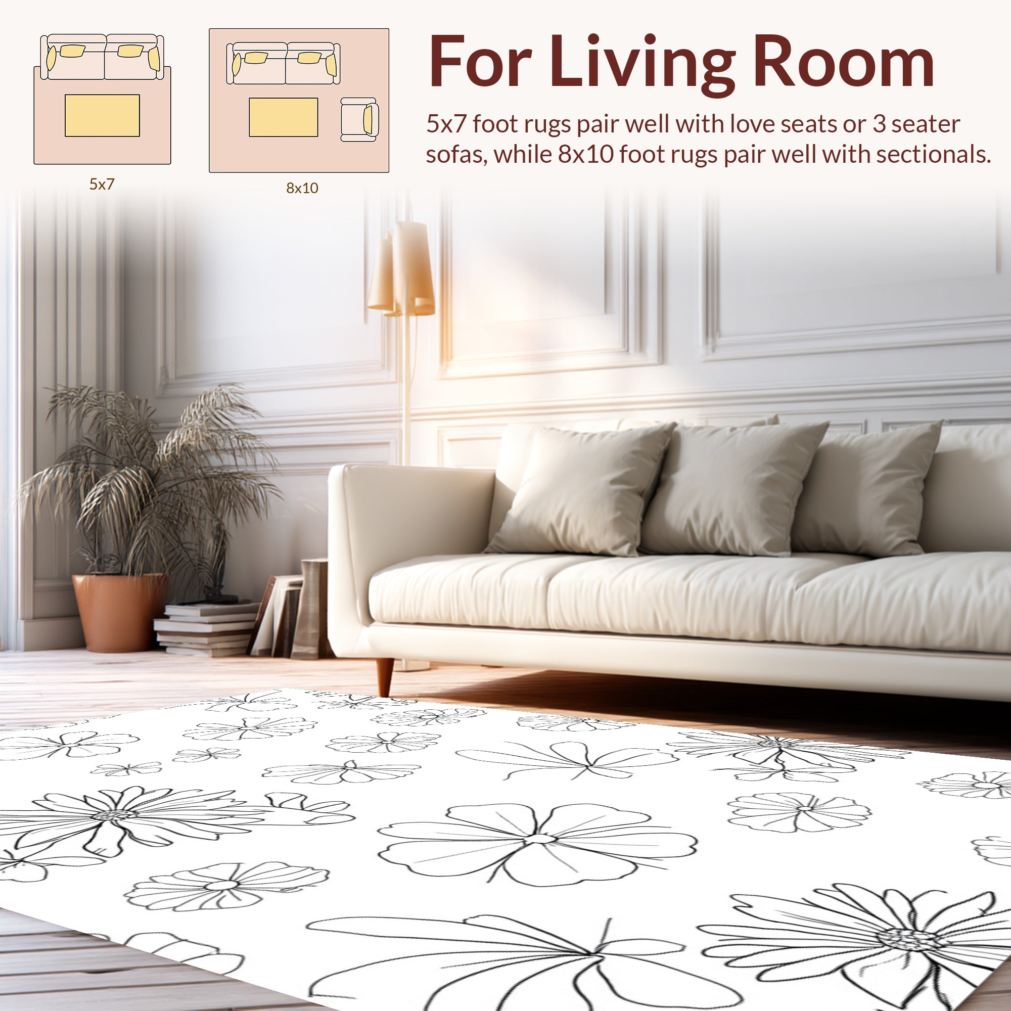 Line Art Floral Pattern Rug