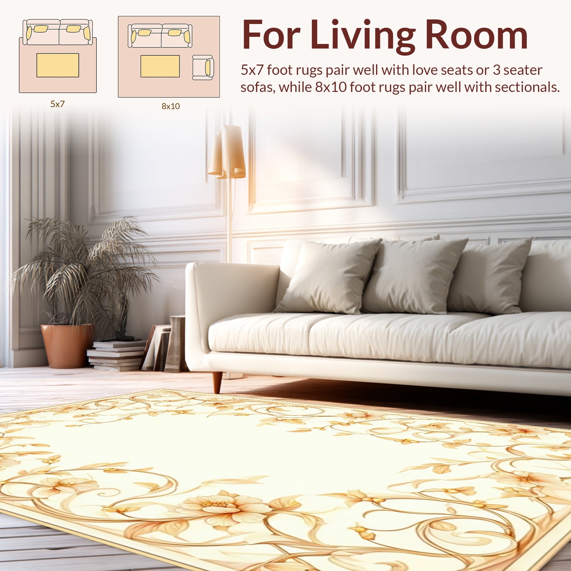 Vintage Floral Swirls Border Design Rug
