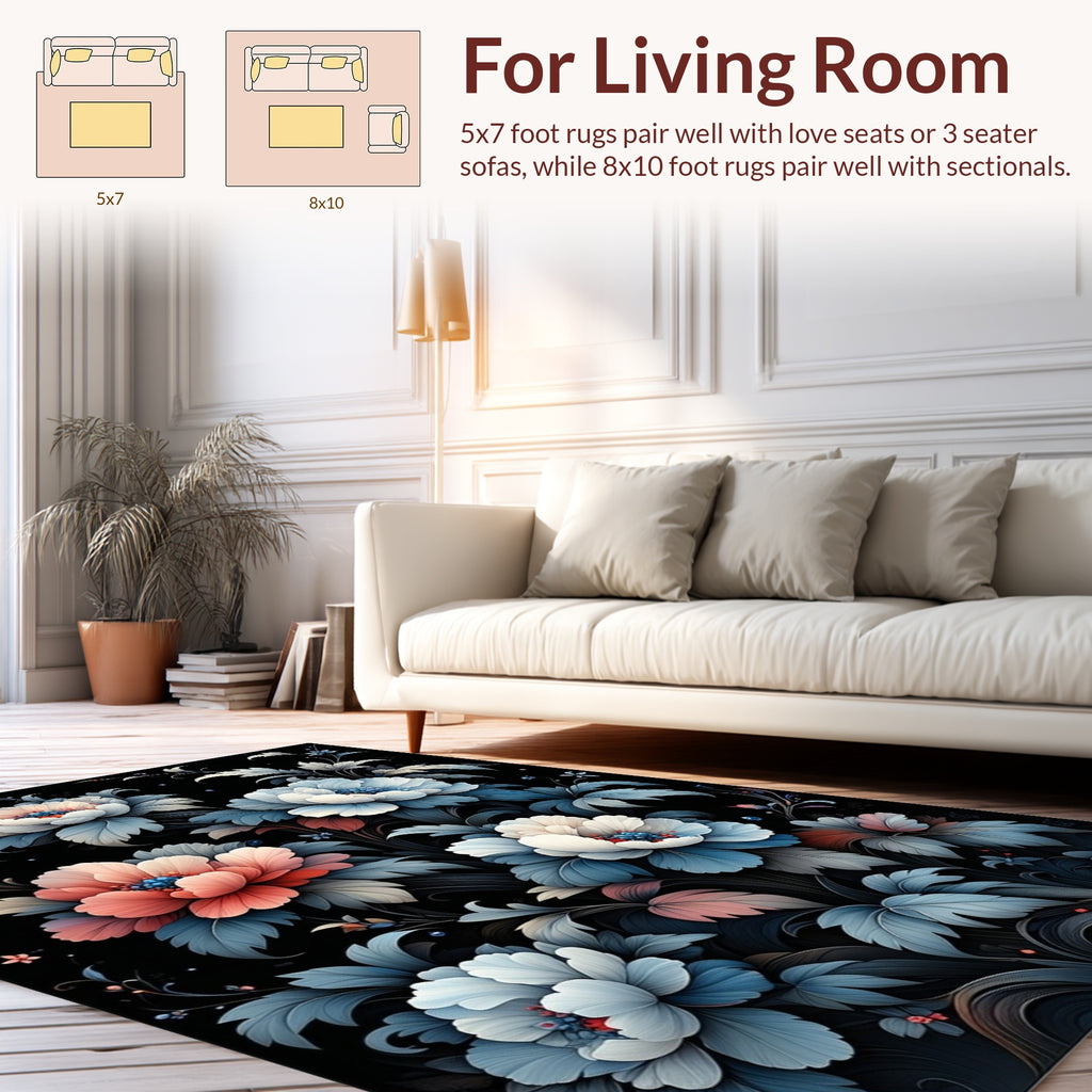 Dark Floral Scroll Pattern Rug
