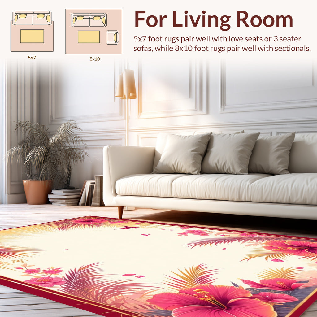 Vibrant Tropical Floral Palm Leaf Design Rug