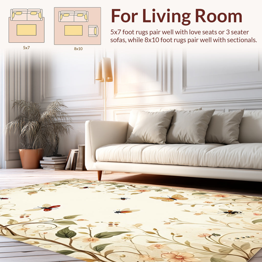 Floral Botanical Insect Garden Design Rug