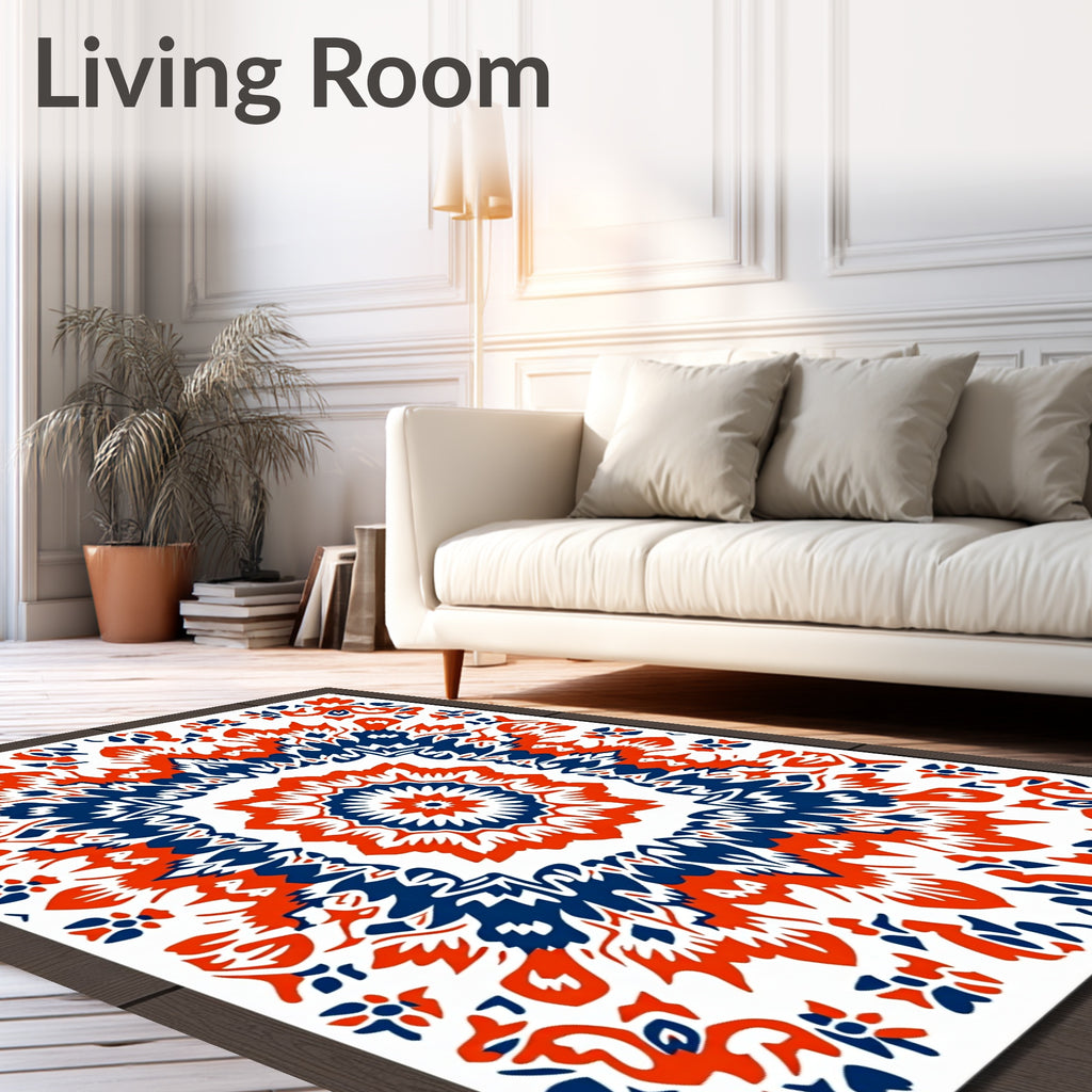 Red Navy Mandala Blooming Pattern Rug