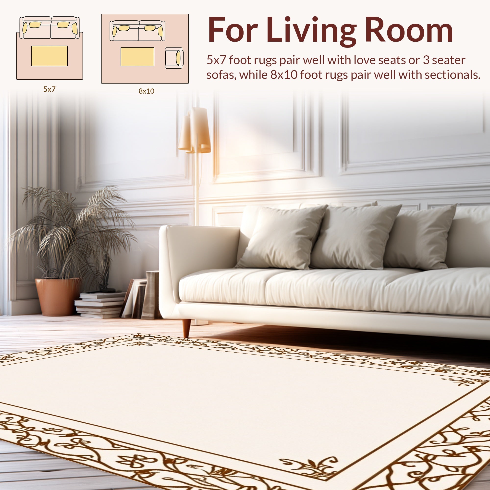 Ornate Floral Vine Border Design Rug