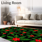 Vibrant Red Flower Festive Green Leaves Rug