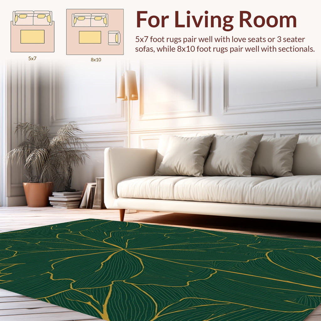 Emerald Botanical Leaf Line Art Rug