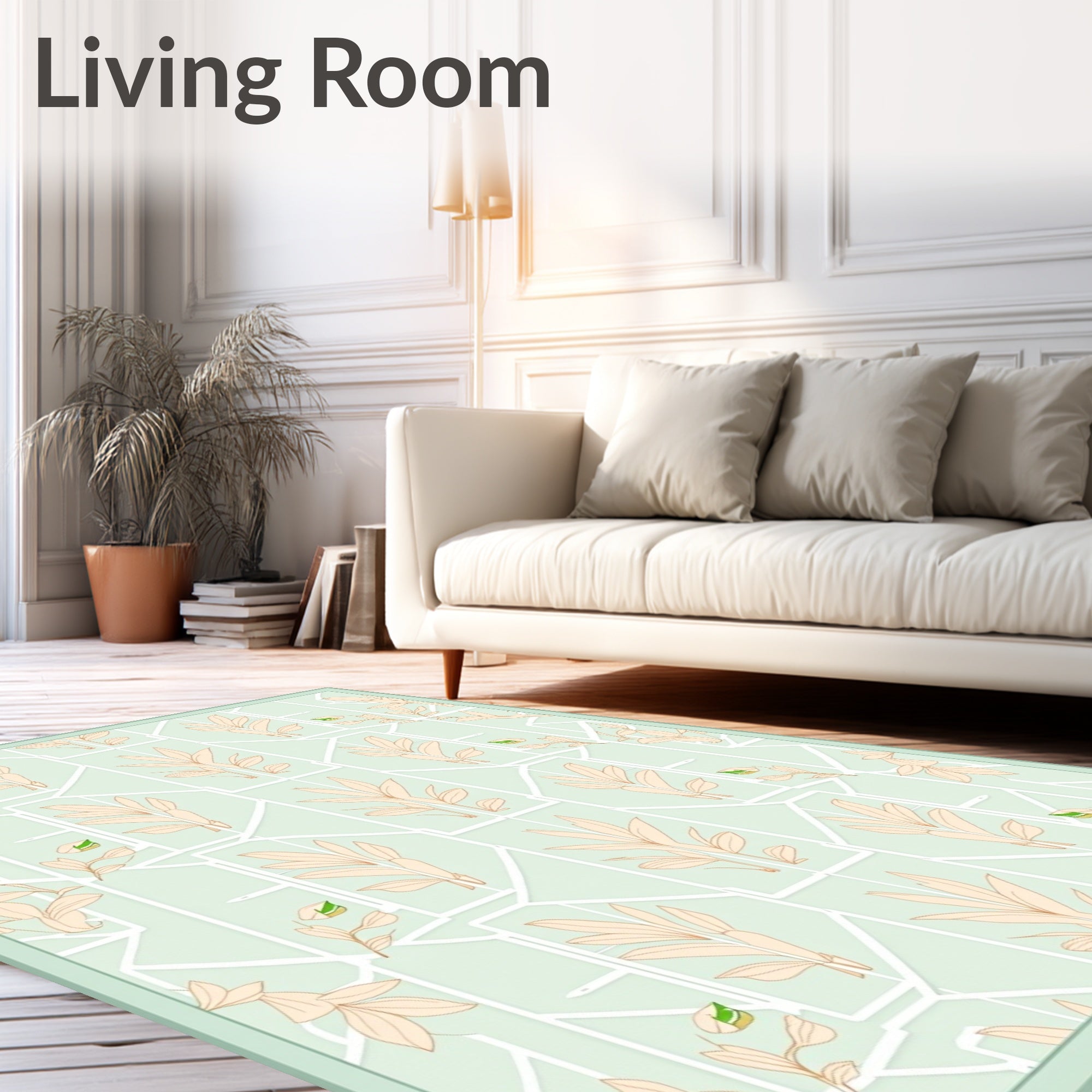 Pale Peach Leaf Geometric Pattern Rug
