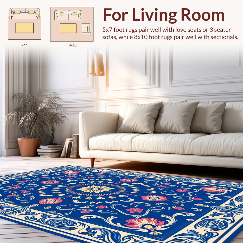 Royal Blue Floral Medallion Rug