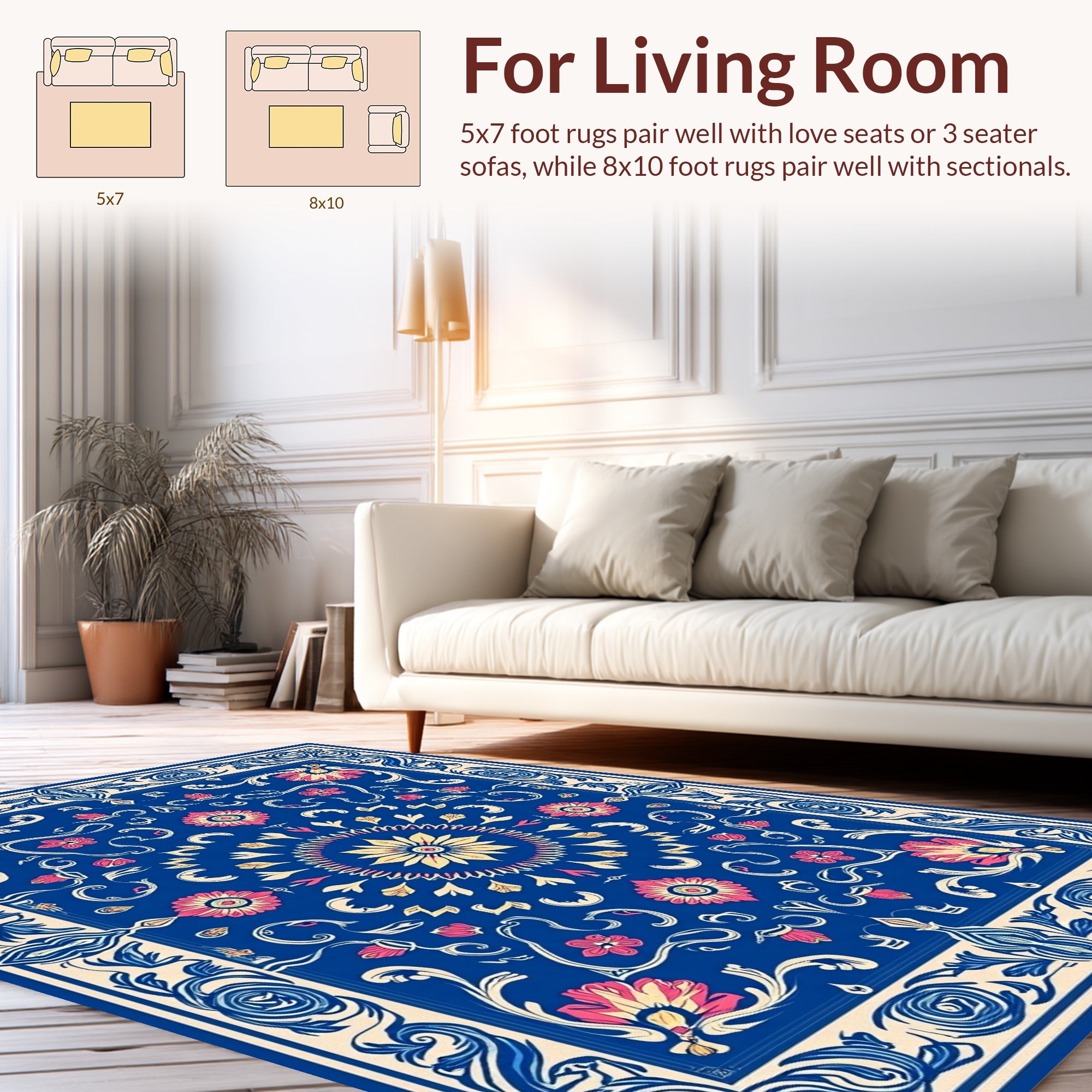 Royal Blue Floral Medallion Rug