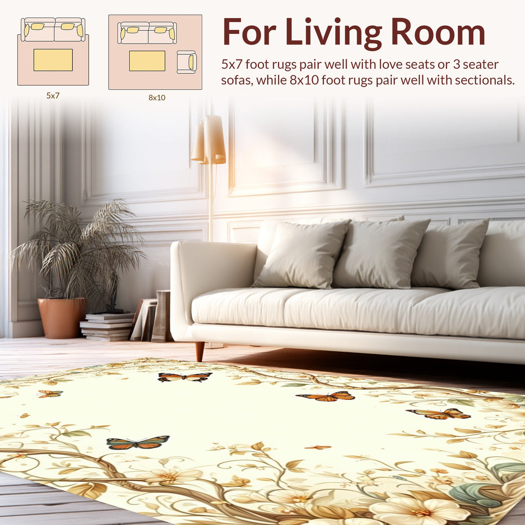 Whimsical Butterfly Garden Floral Print Rug