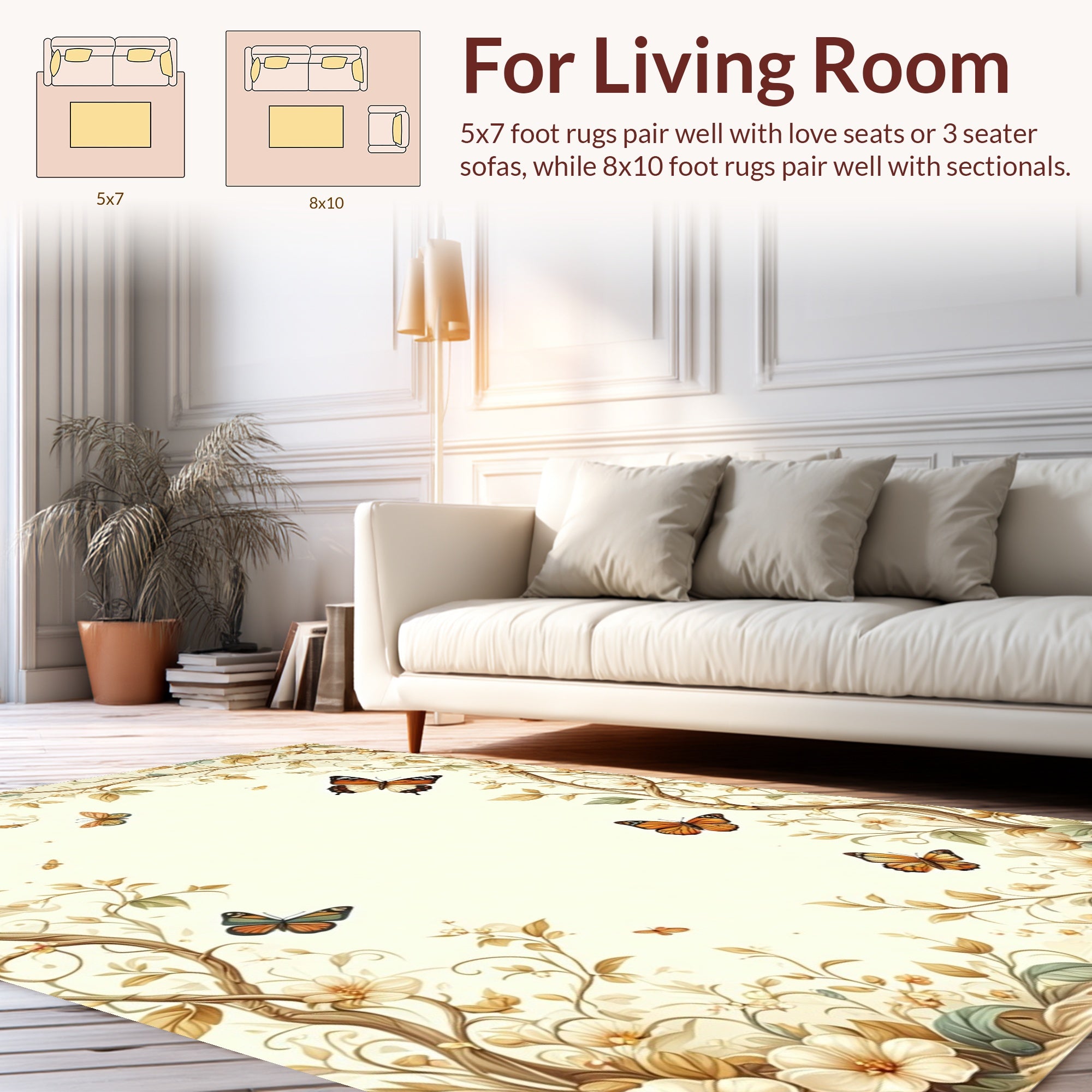 Whimsical Butterfly Garden Floral Print Rug