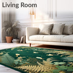 Emerald Forest Bird and Fern Pattern Rug