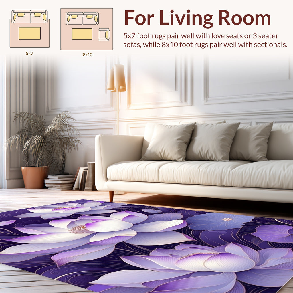 Luminous Purple Lotus Floral Design Rug