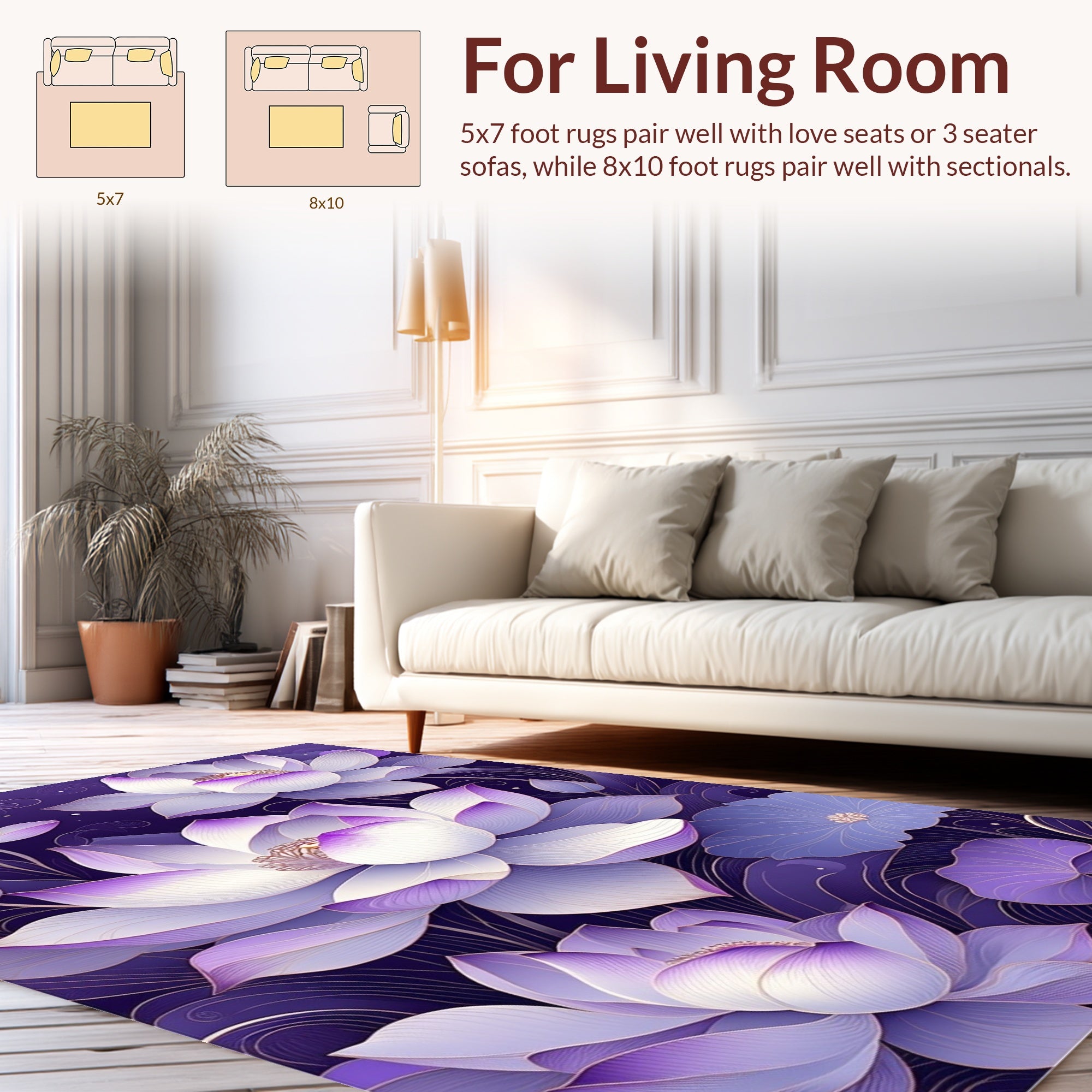 Luminous Purple Lotus Floral Design Rug