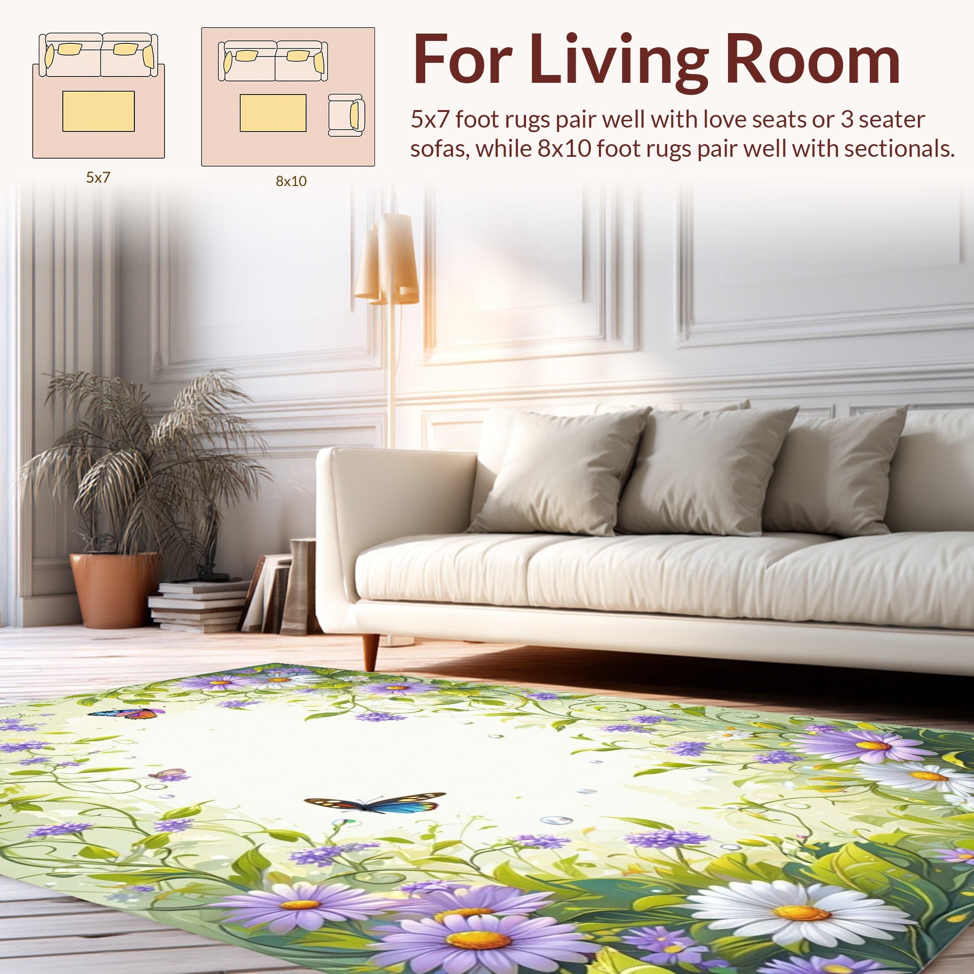 Whimsical Floral Butterfly Garden Design Rug
