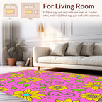 Vibrant Yellow Pink Flower Garden Rug
