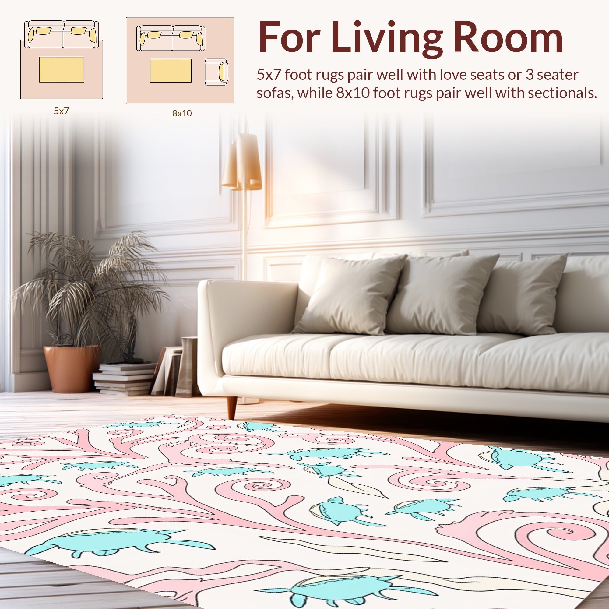 Whimsical Turtle Coral Pattern Rug