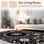 Black Pink Floral Mandala Design Rug