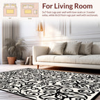 Intricate Black Cream Floral Pattern Rug