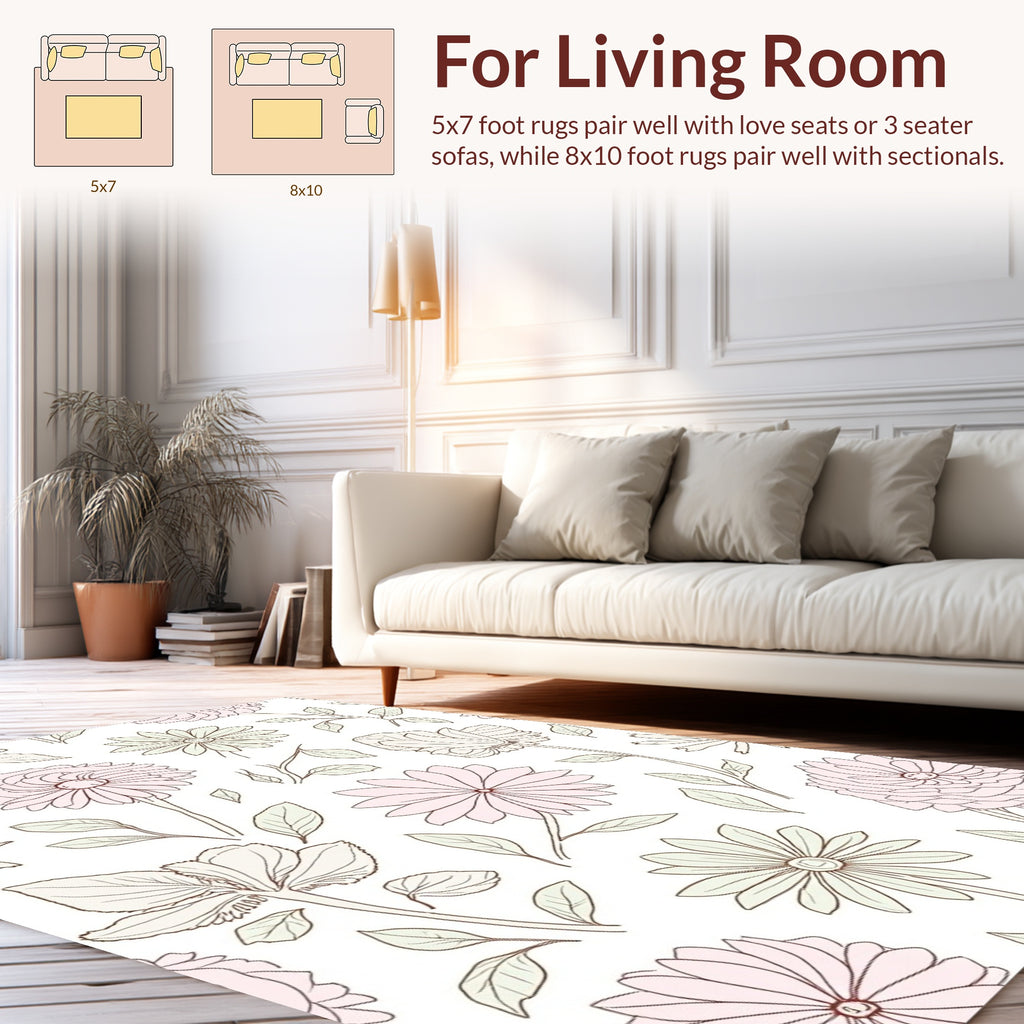 Pale Pink Floral Sketch Pattern Rug