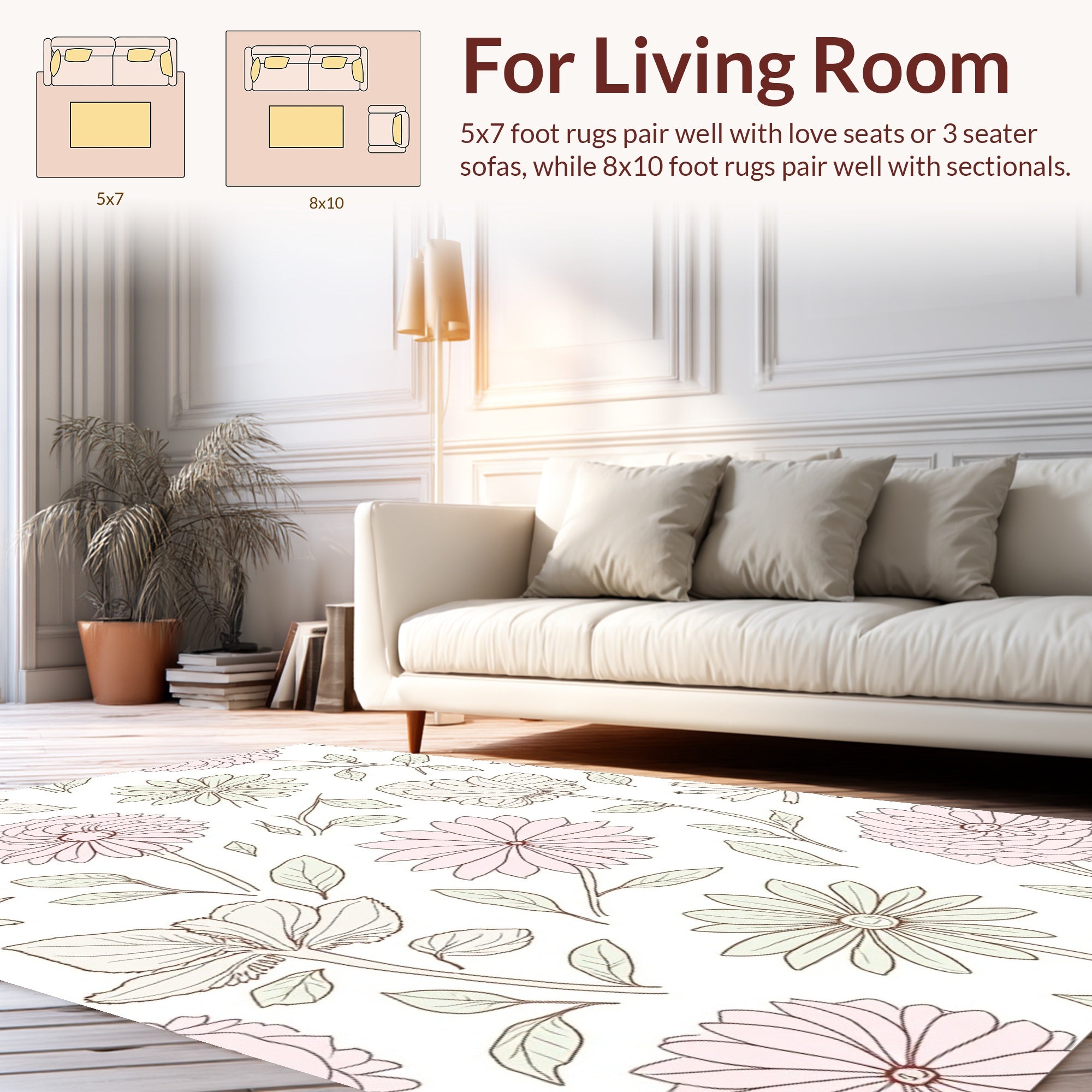 Pale Pink Floral Sketch Pattern Rug