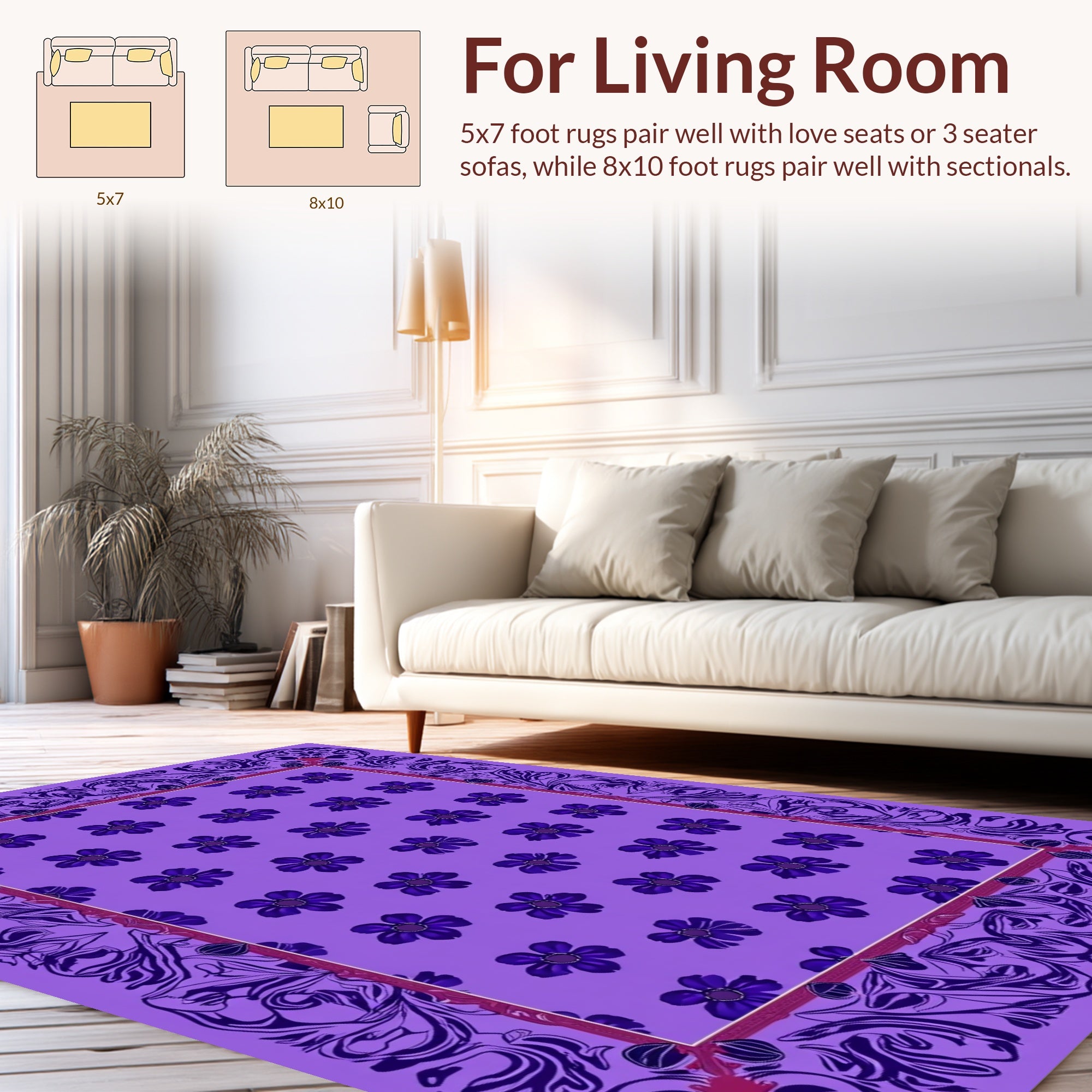Purple Floral Pattern Frame Design Rug