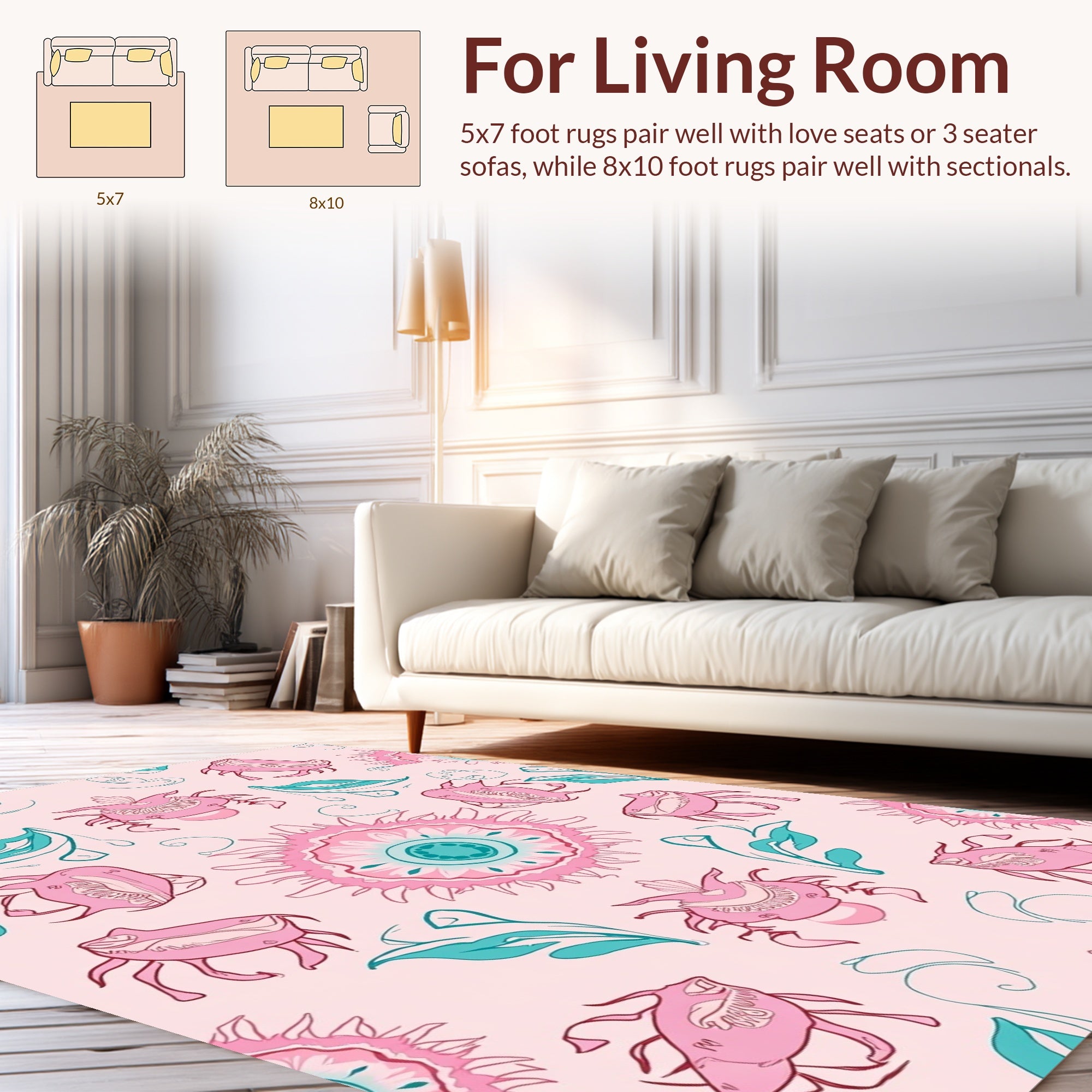 Pink Teal Whimsical Creature Pattern Rug