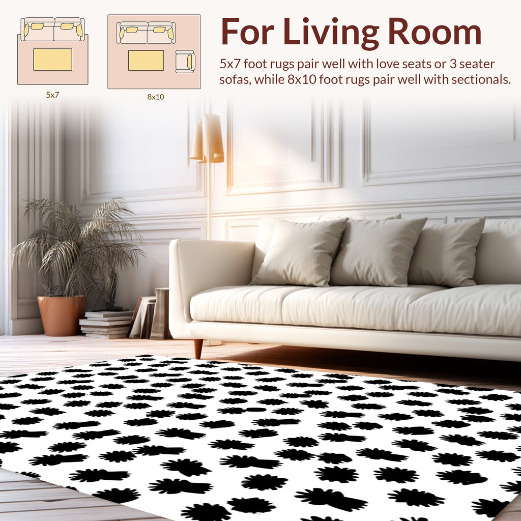 Black White Floral Scattered Pattern Rug