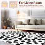Black White Floral Scattered Pattern Rug