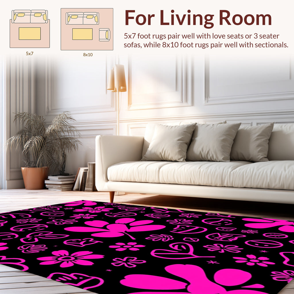 Pink Floral Fun Line Art Rug