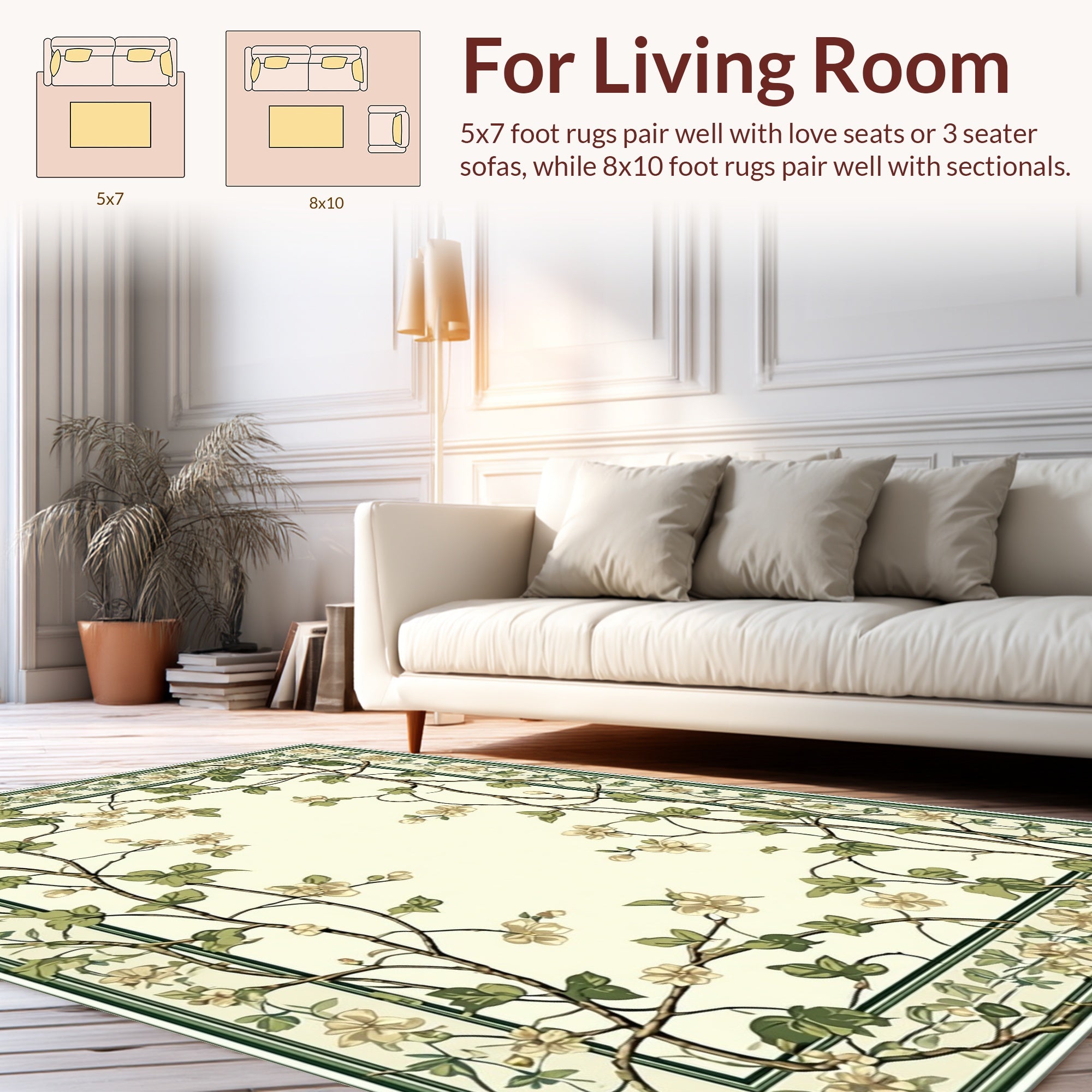 Vine Floral Border Pattern Rug