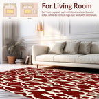 Elegant Red And Cream Damask Pattern Rug