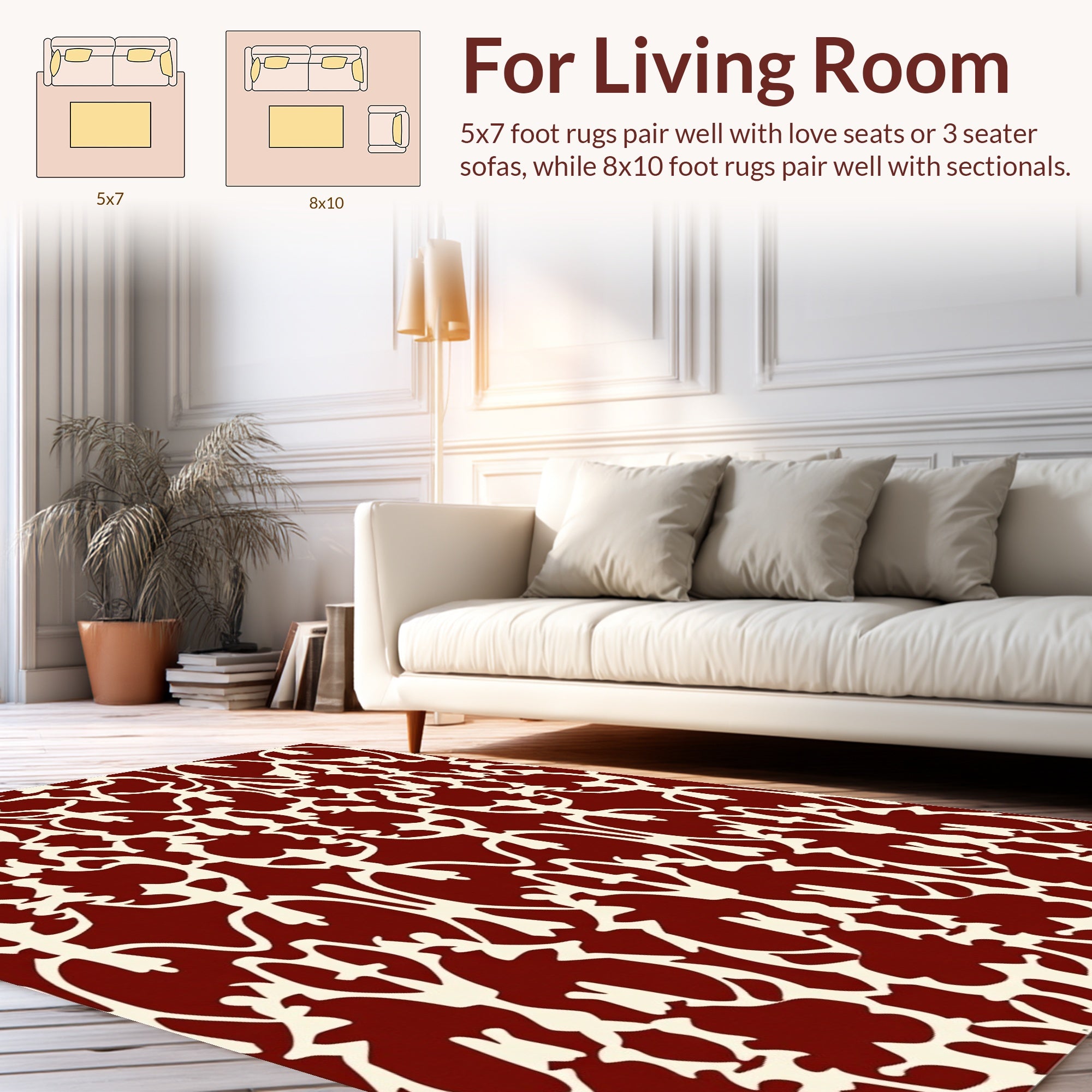 Elegant Red And Cream Damask Pattern Rug