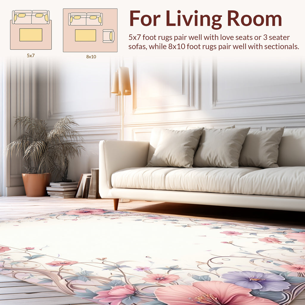Pastel Floral Swirls and Vines Rug