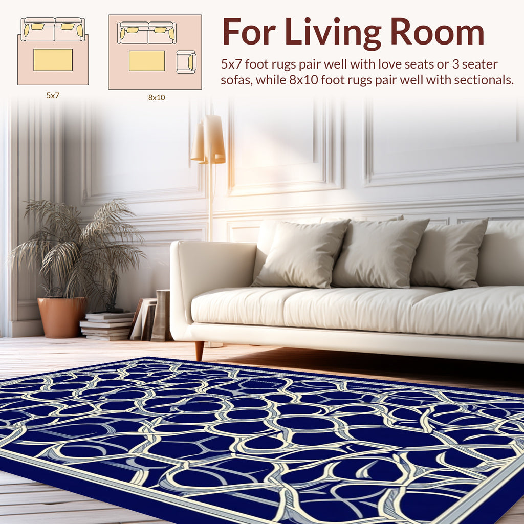 Intricate Blue And Cream Interlocking Pattern Rug