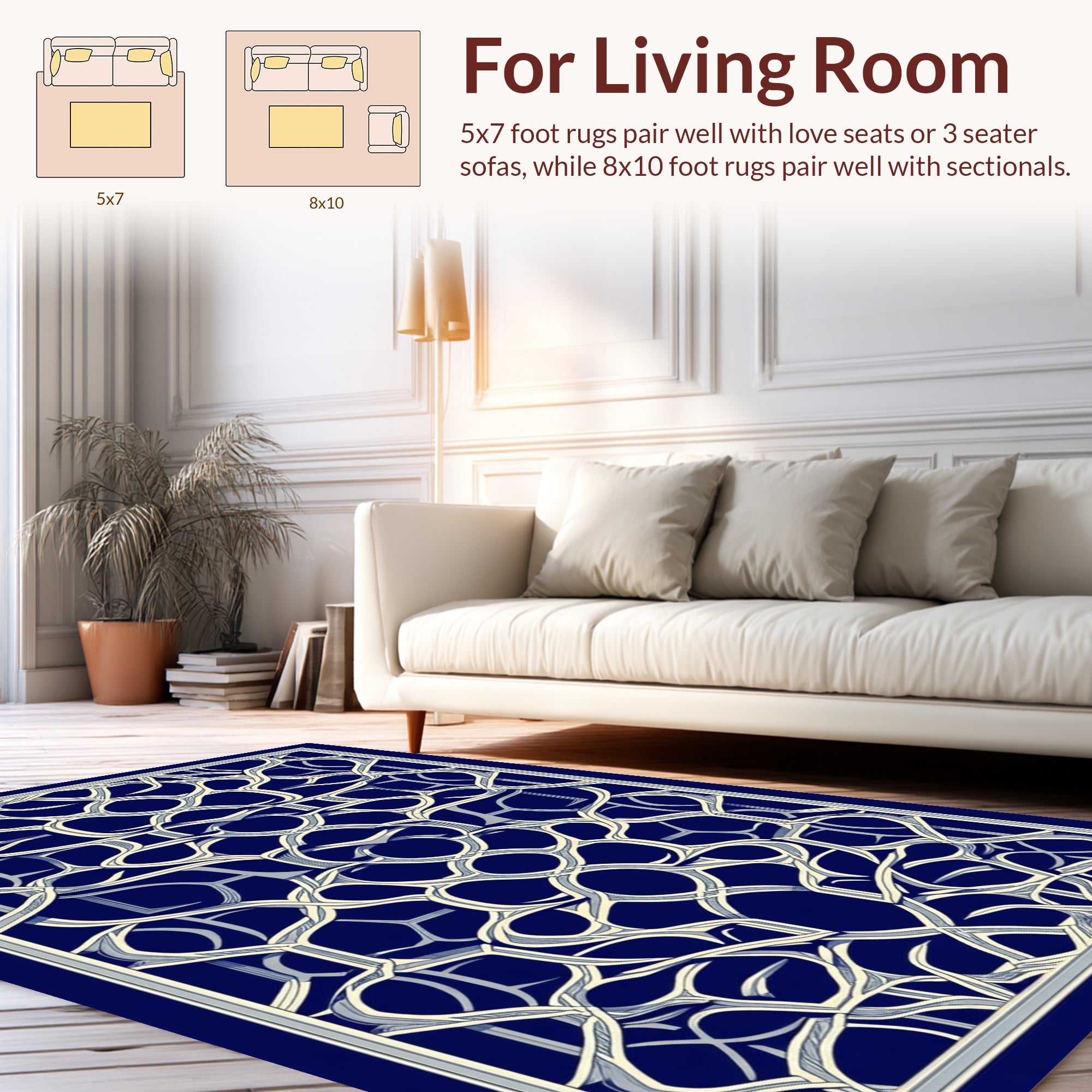 Intricate Blue And Cream Interlocking Pattern Rug