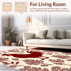 Folk Rooster Branch Pattern Design Rug
