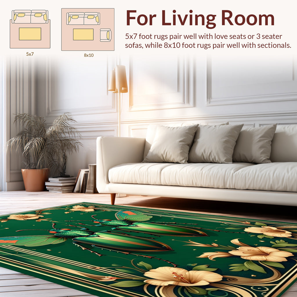 Green Jewel Beetle Floral Border Rug