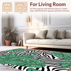 Zebra Print With Green Leaf Pattern Rug