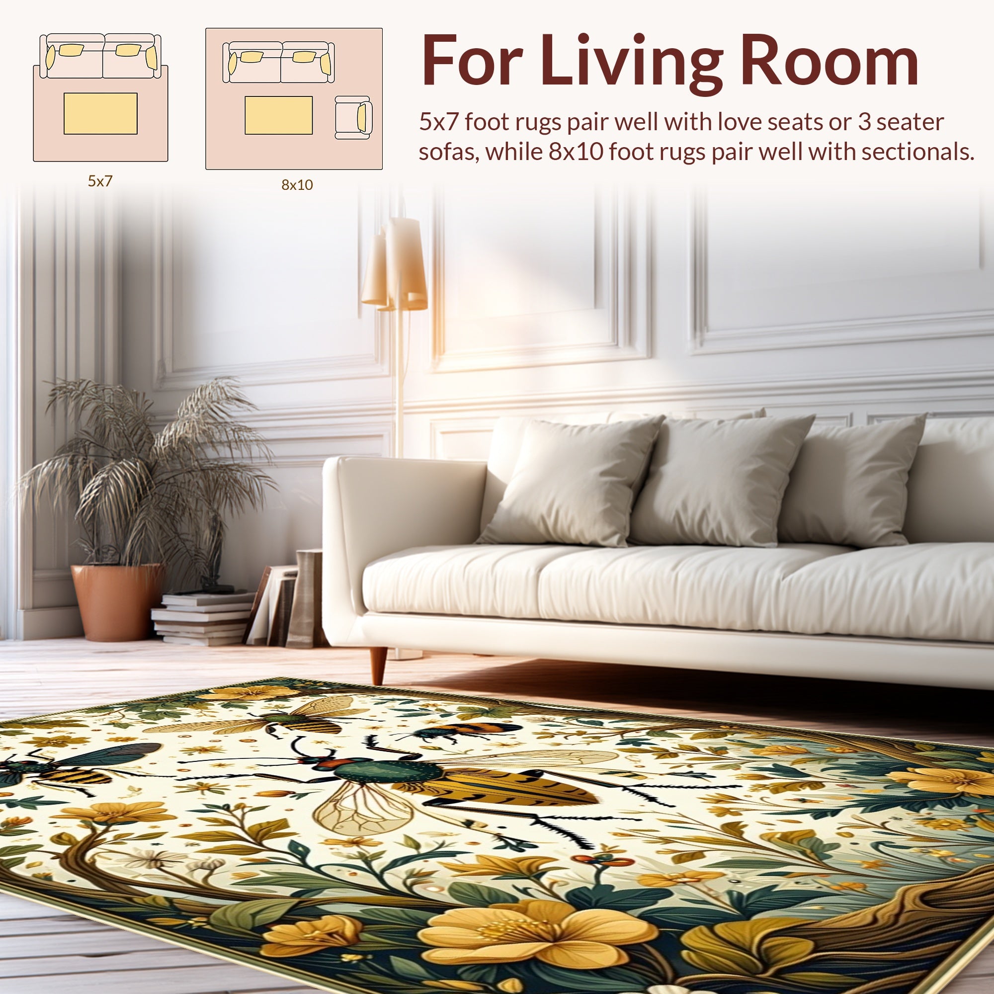 Whimsical Insect Floral Garden Art Rug
