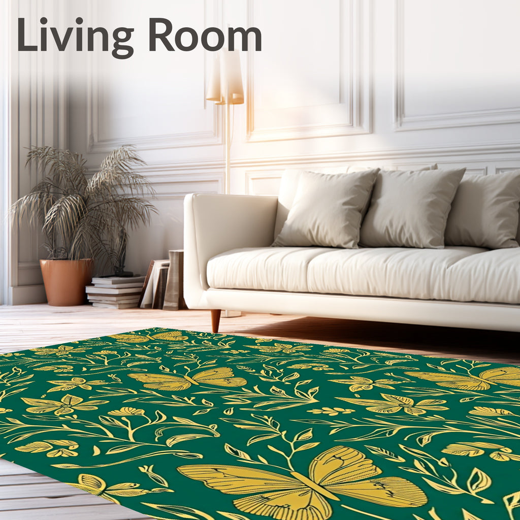 Golden Butterfly Emerald Garden Rug