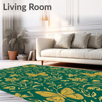 Golden Butterfly Emerald Garden Rug