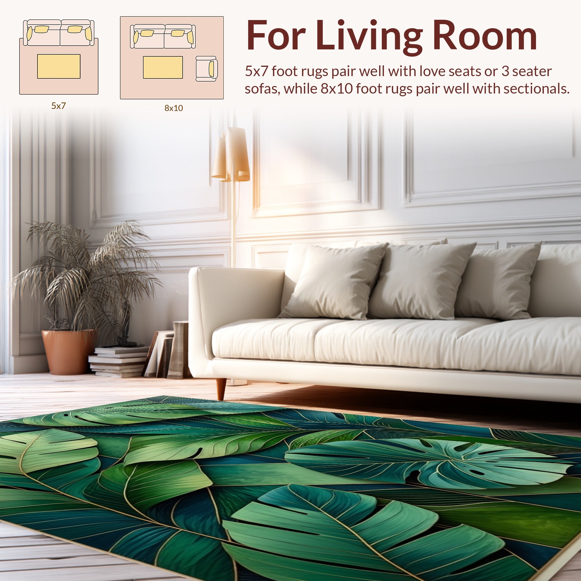 Lush Tropical Leaf Geometric Design Rug