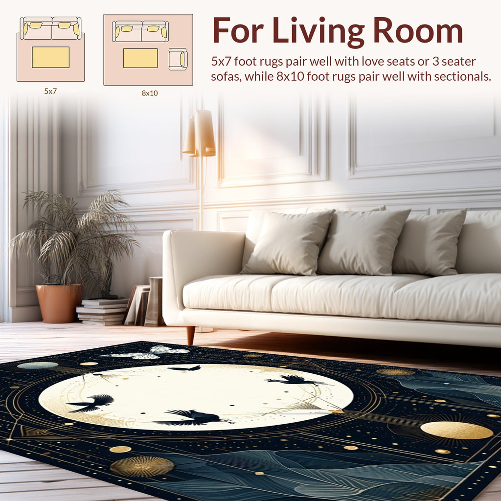 Celestial Birds and Butterflies Art Deco Rug