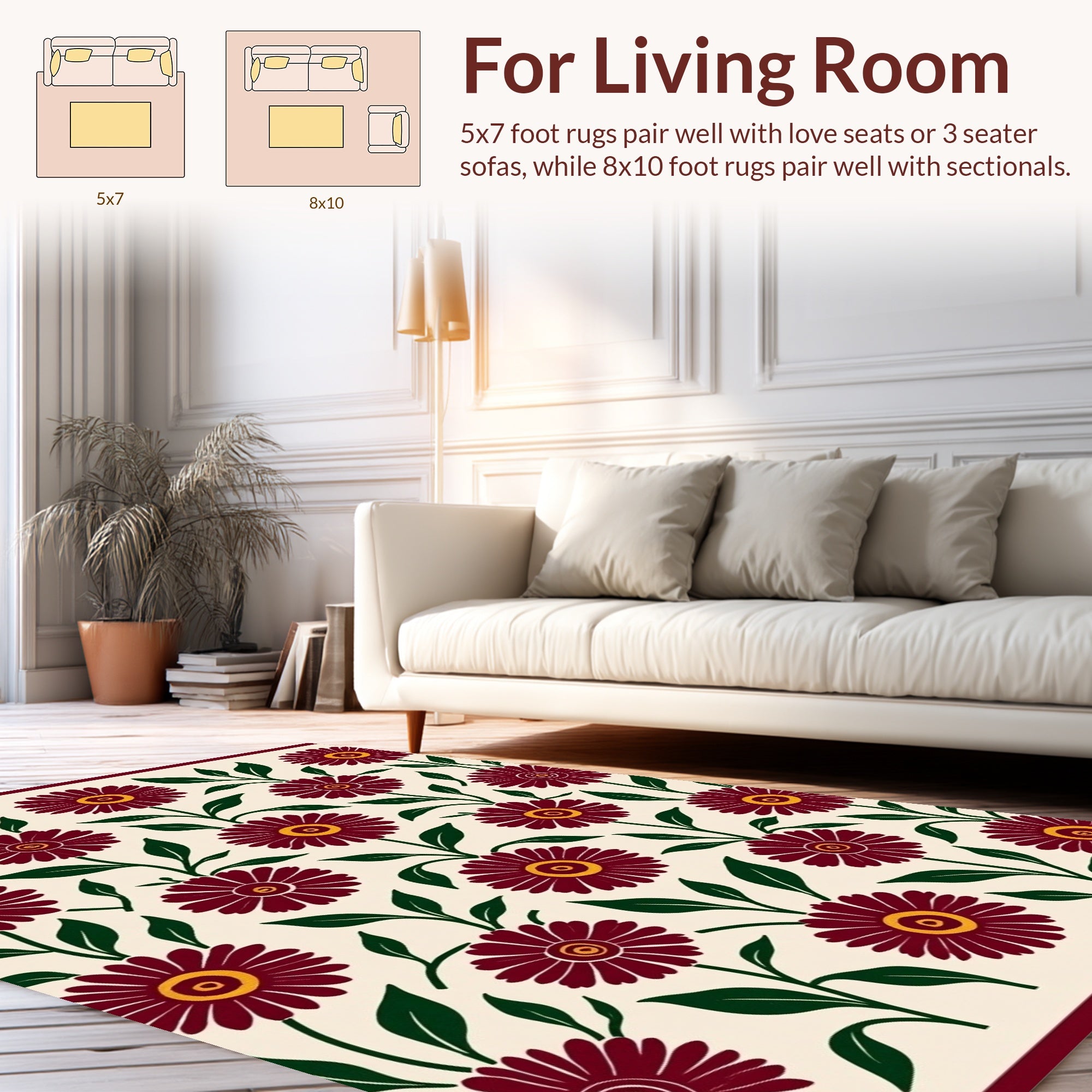 Crimson Floral Pattern Rug